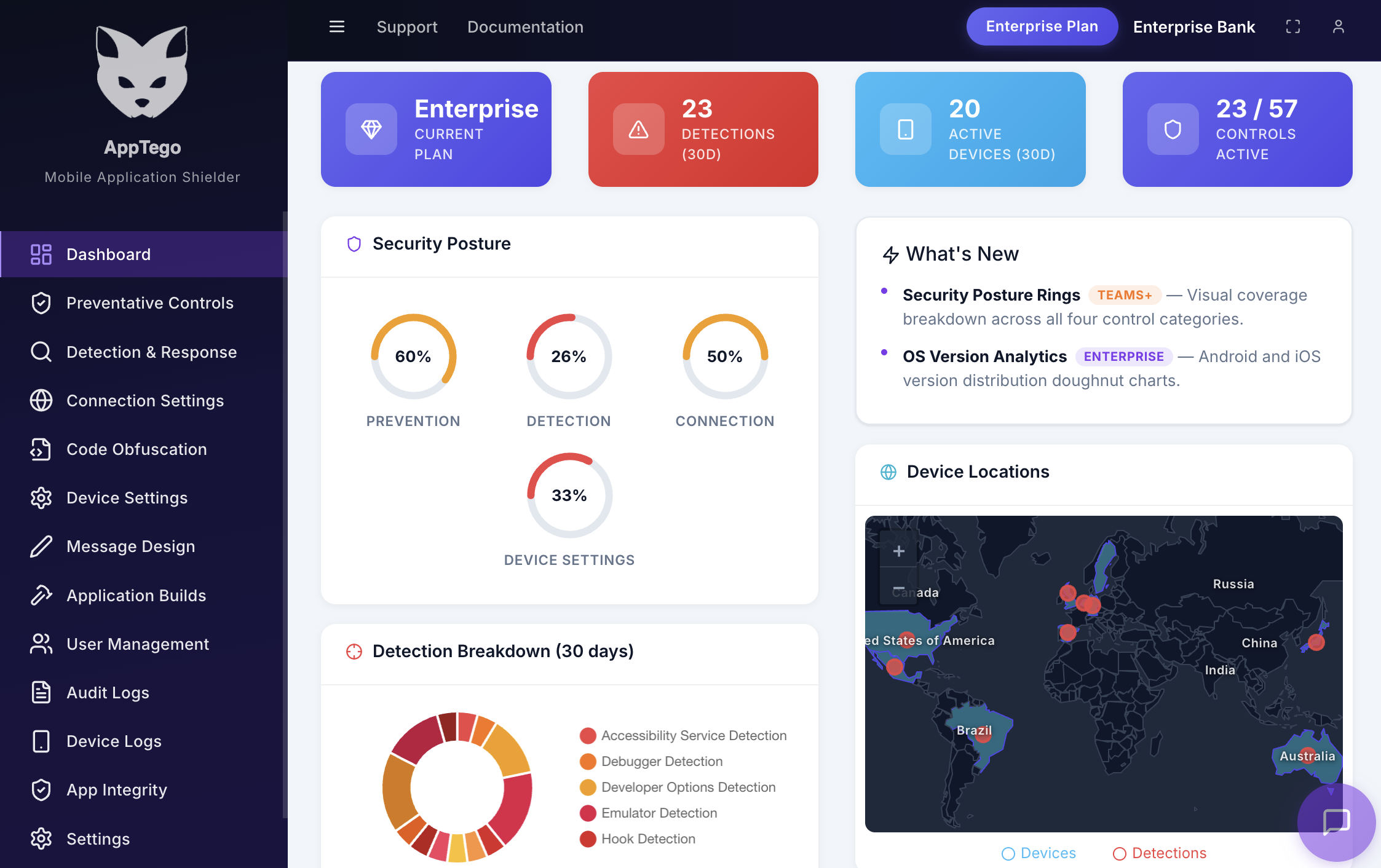 AppTego dashboard for enterprise mobile app protection